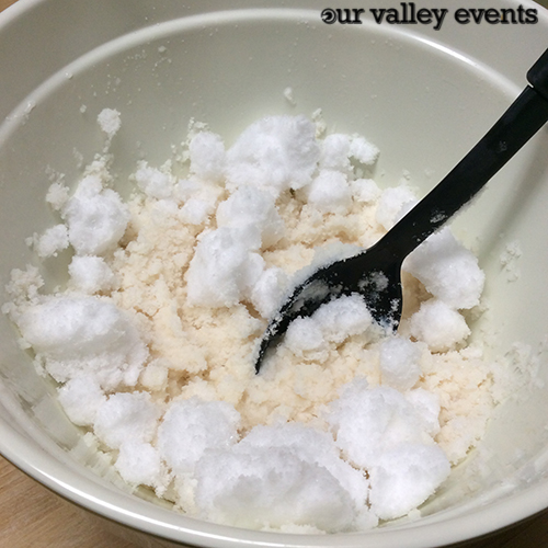 mixing the snow and ingredients
