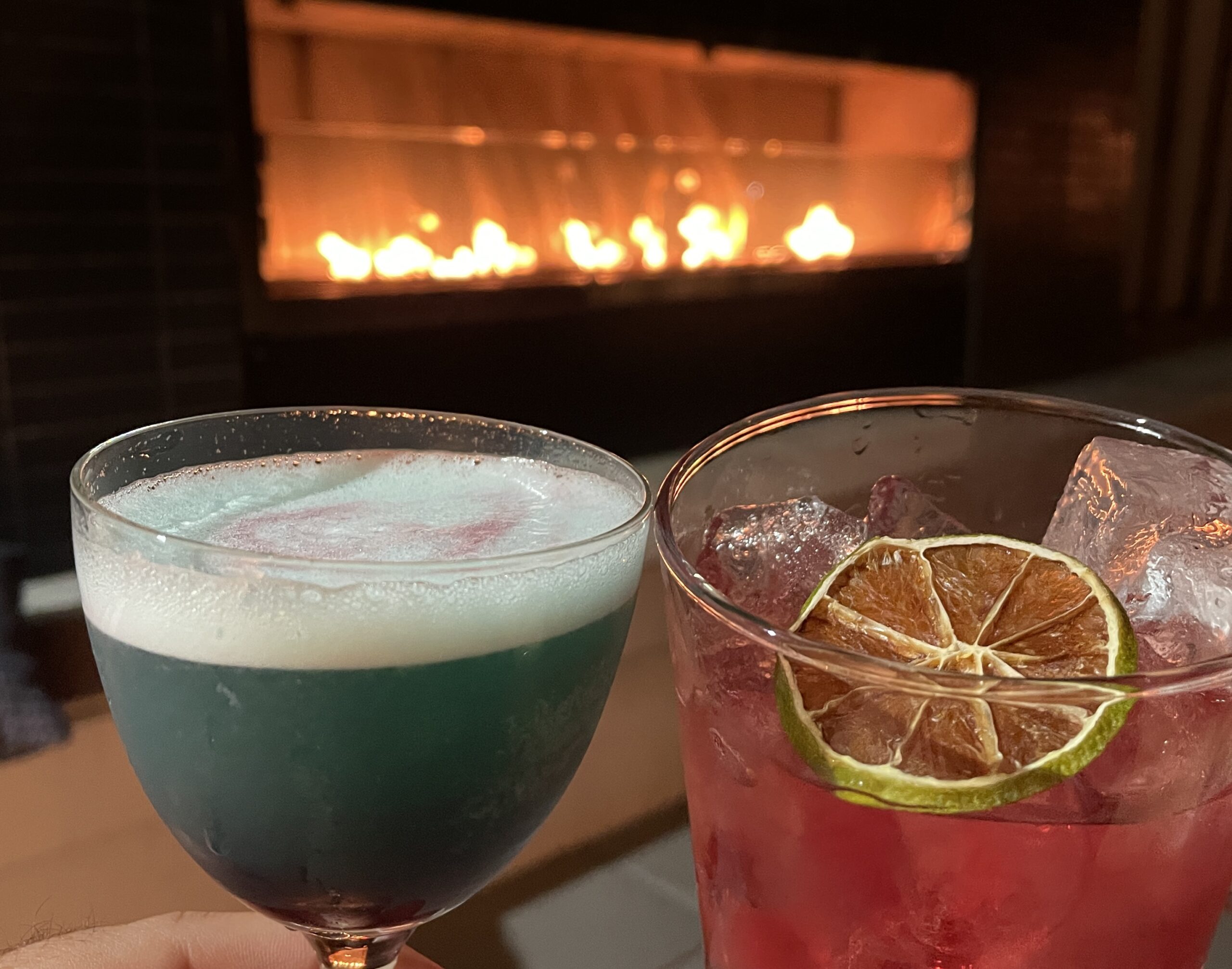 Two Drinks in front of a Fire