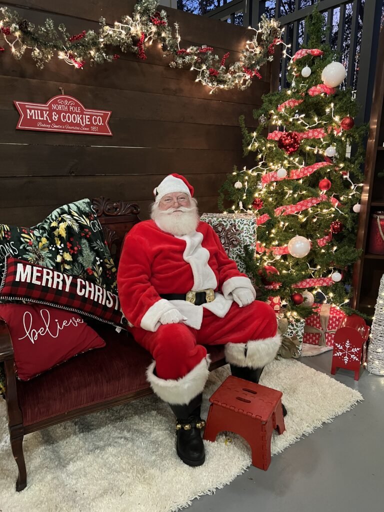 Santa sitting on a bench